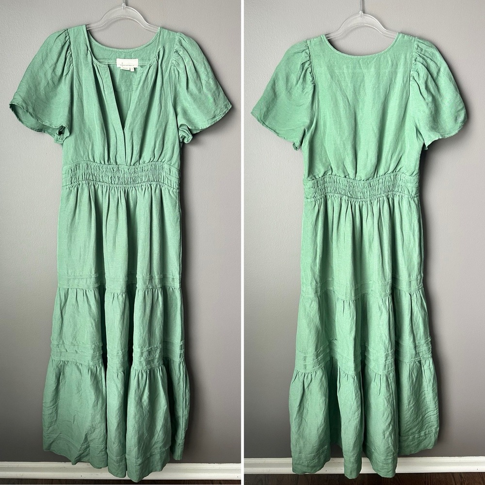 Anthropologie The Somerset Maxi Dress Womens Small Sea Foam Green Linen Blend